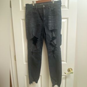 American Eagle Distressed Ripped Hi-Rise Jegging Super Stretch Faded Black Jeans
